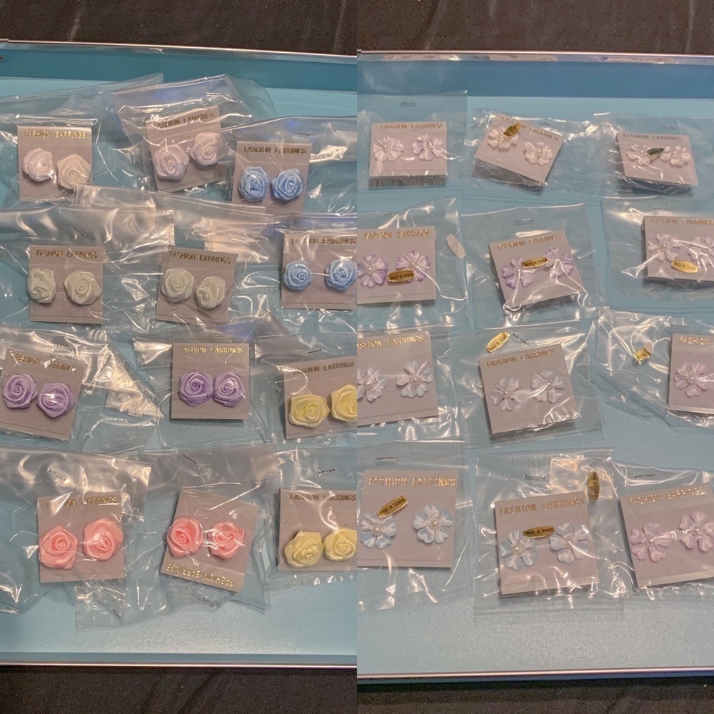 NEW Girls Earrings Pastel Flower Lot of 24 Pairs